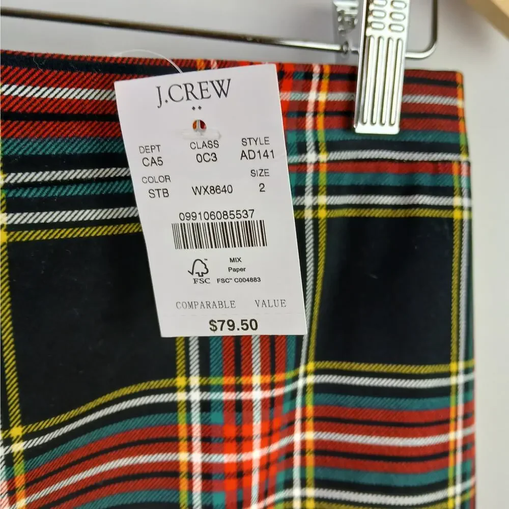J.Crew SZ 2 Tartan Cotton Sateen Pencil Skirt In Stewart Tartan Black & Red NWT - Picture 3 of 5